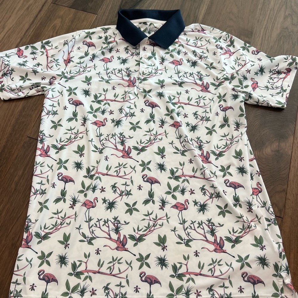 Puma White and Pink Flamingo Polo Shirt